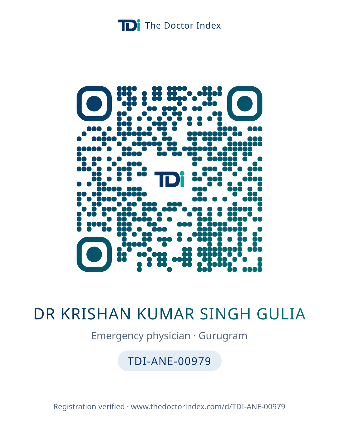 QR card for Dr Krishan Kumar Singh Gulia, TDI-ANE-00979