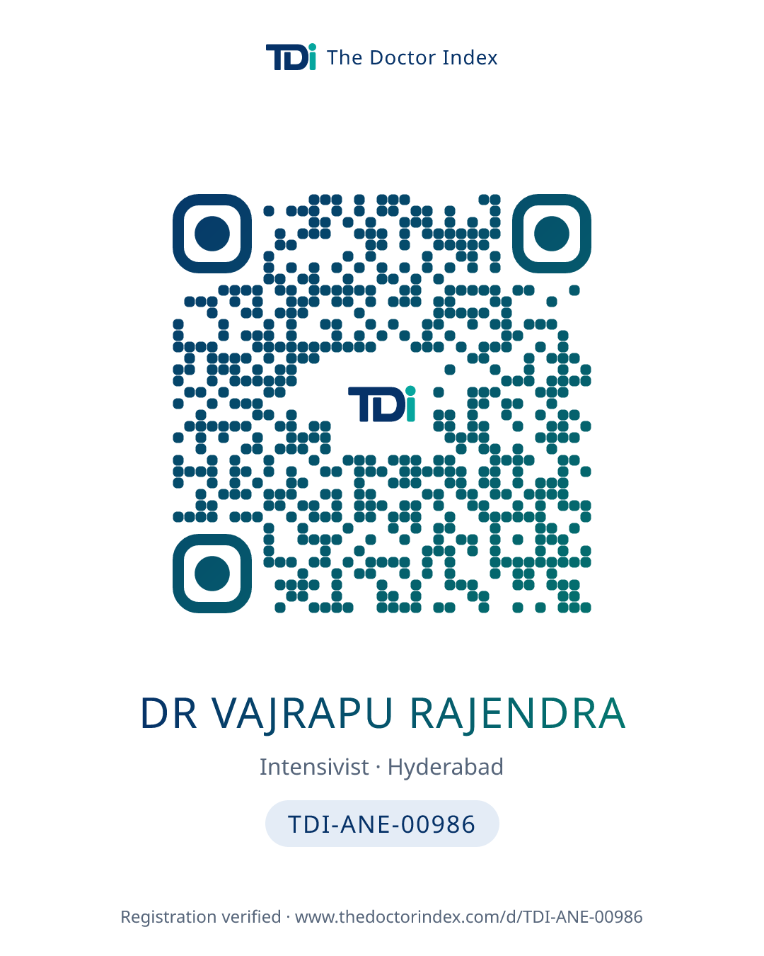 QR card for Dr Vajrapu Rajendra, TDI-ANE-00986