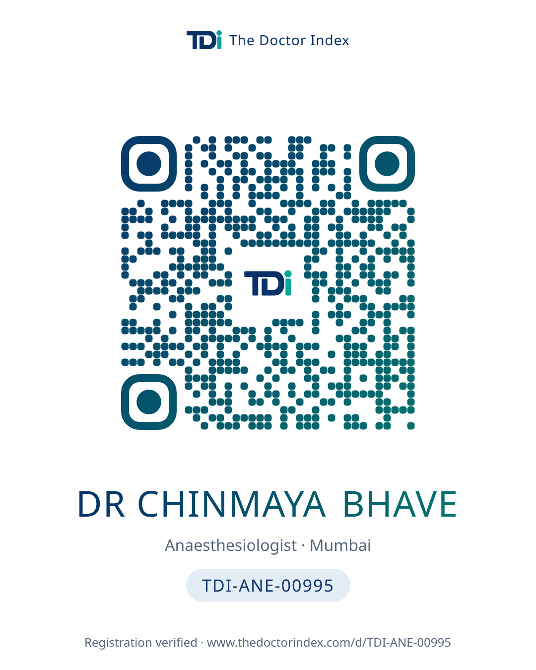 QR card for Dr Chinmaya Bhave, TDI-ANE-00995