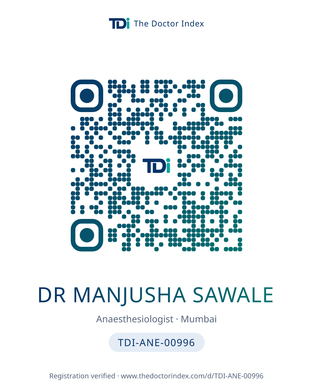 QR card for Dr Manjusha Sawale, TDI-ANE-00996