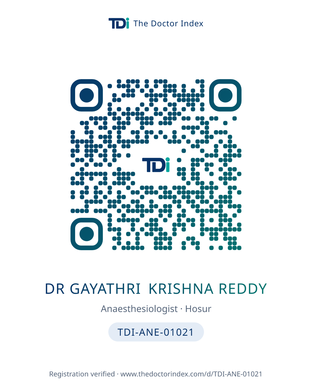 QR card for Dr Gayathri Krishna Reddy, TDI-ANE-01021