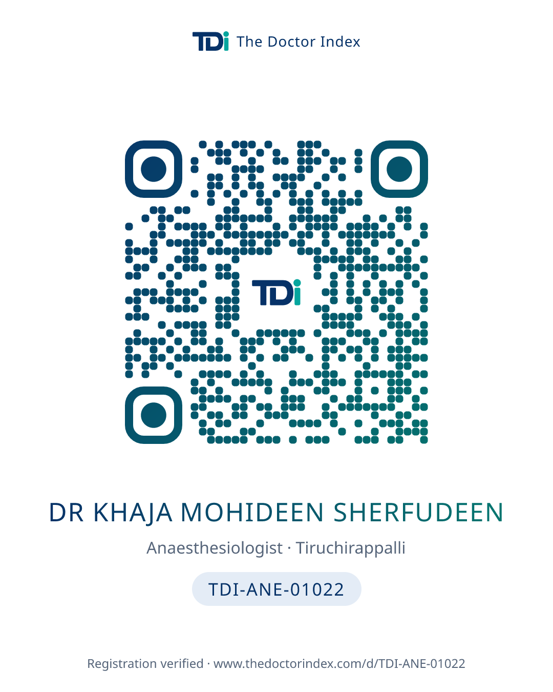 QR card for Dr Khaja Mohideen Sherfudeen, TDI-ANE-01022