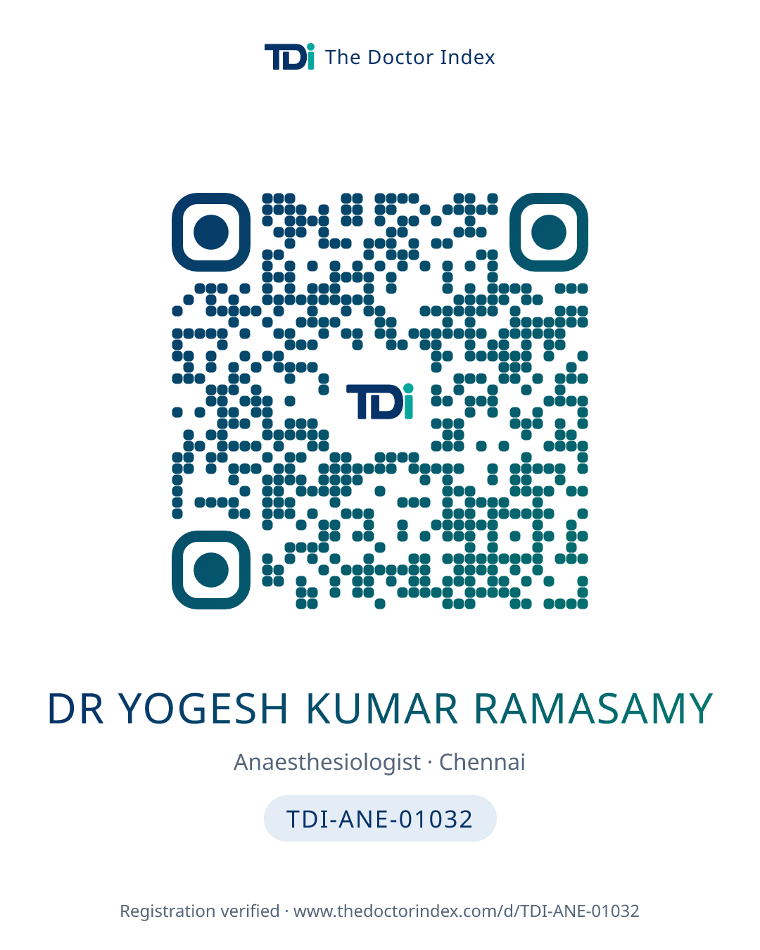 QR card for Dr Yogesh Kumar Ramasamy, TDI-ANE-01032