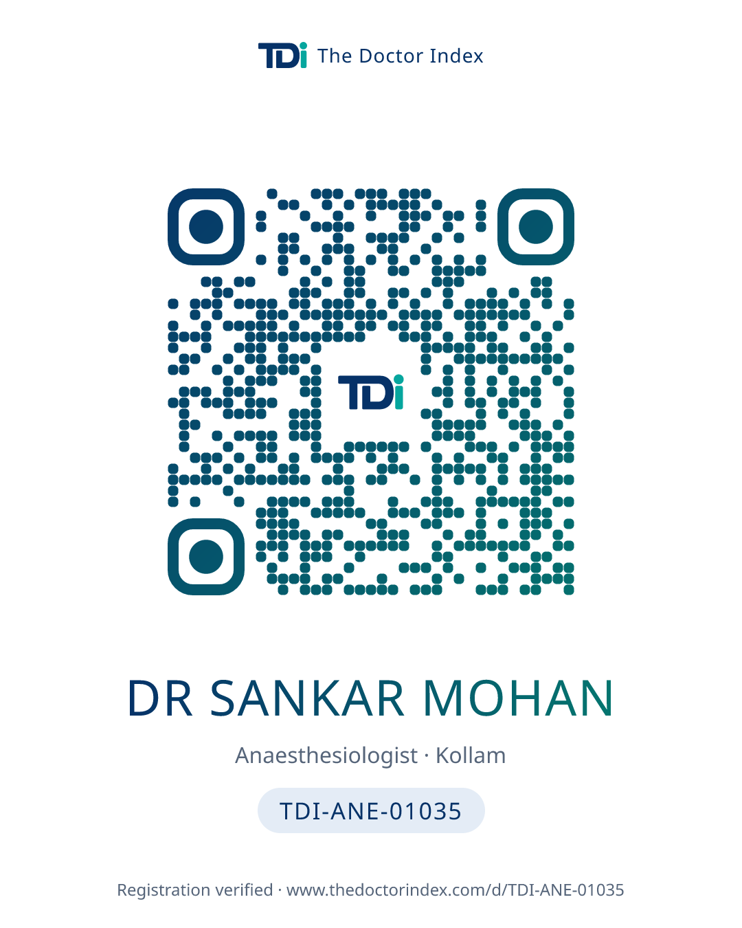 QR card for Dr Sankar Mohan, TDI-ANE-01035