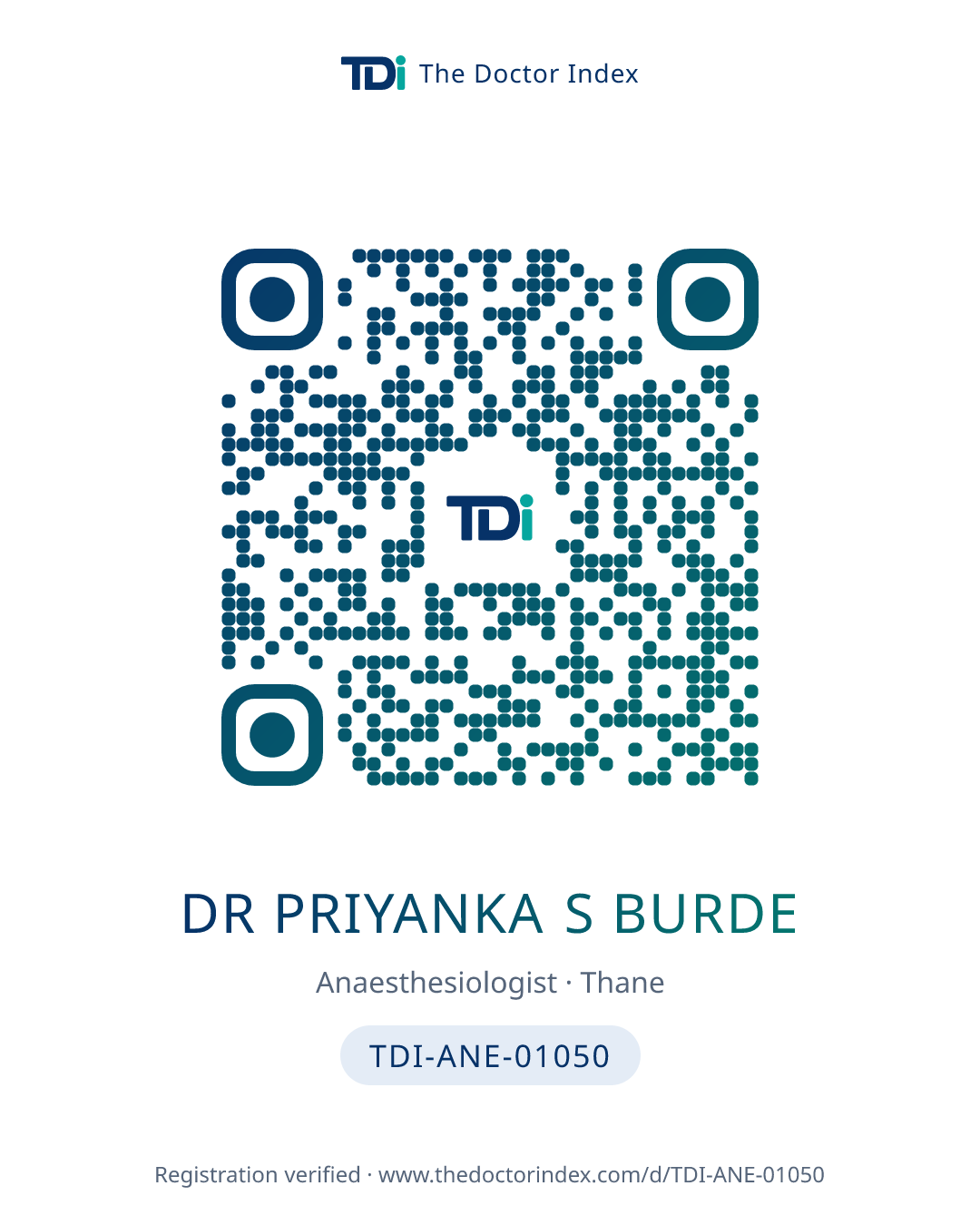 QR card for Dr Priyanka S Burde, TDI-ANE-01050