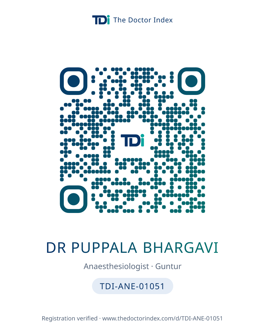 QR card for Dr Puppala Bhargavi, TDI-ANE-01051