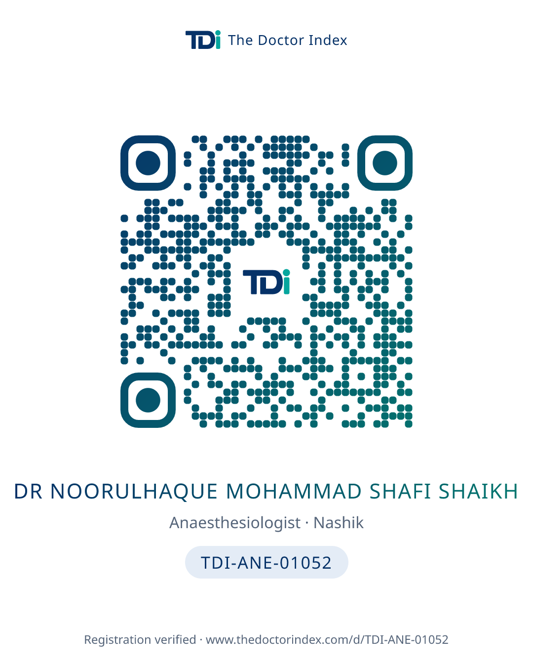 QR card for Dr Noorulhaque Mohammad Shafi Shaikh, TDI-ANE-01052