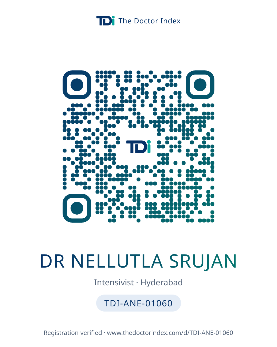 QR card for Dr Nellutla Srujan, TDI-ANE-01060
