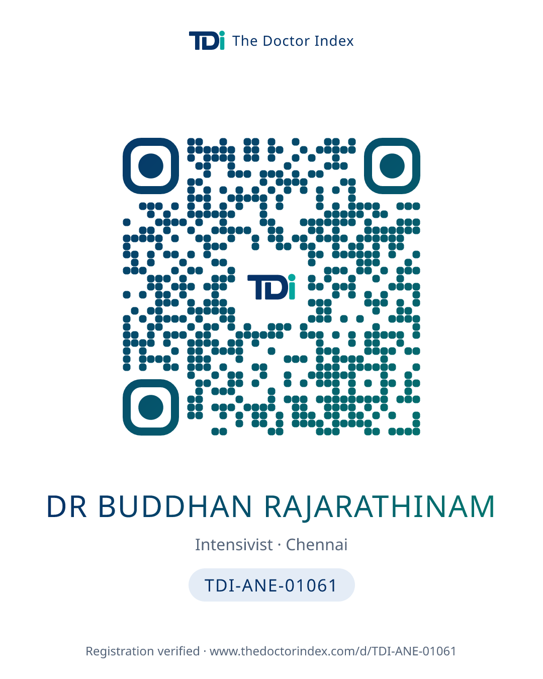 QR card for Dr Buddhan Rajarathinam, TDI-ANE-01061