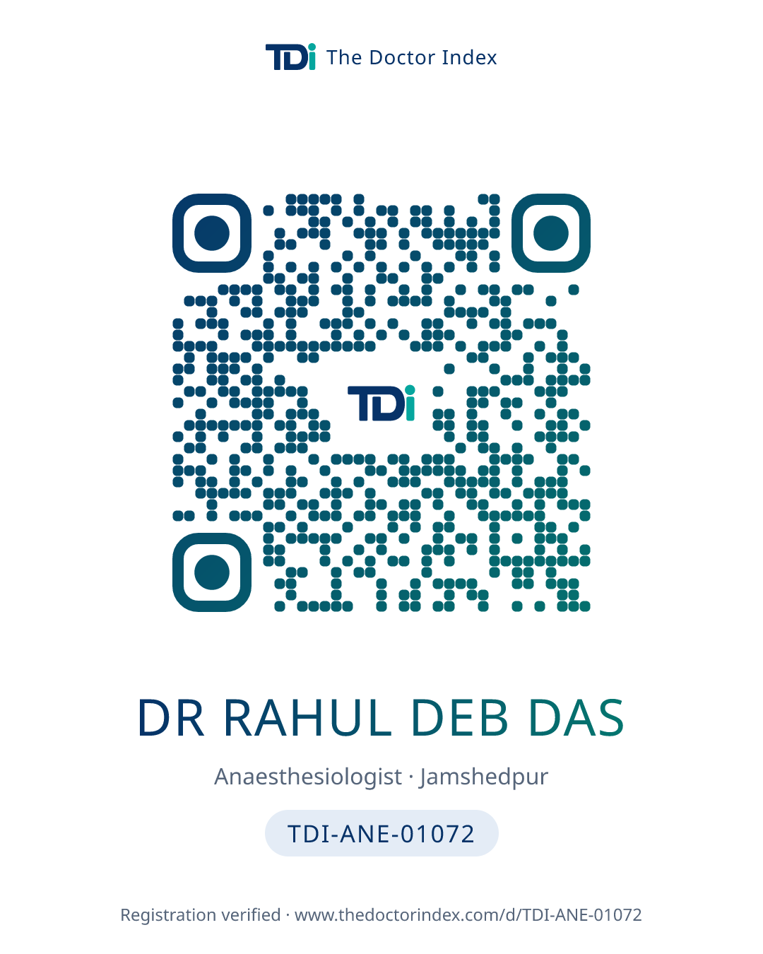 QR card for Dr Rahul Deb Das, TDI-ANE-01072