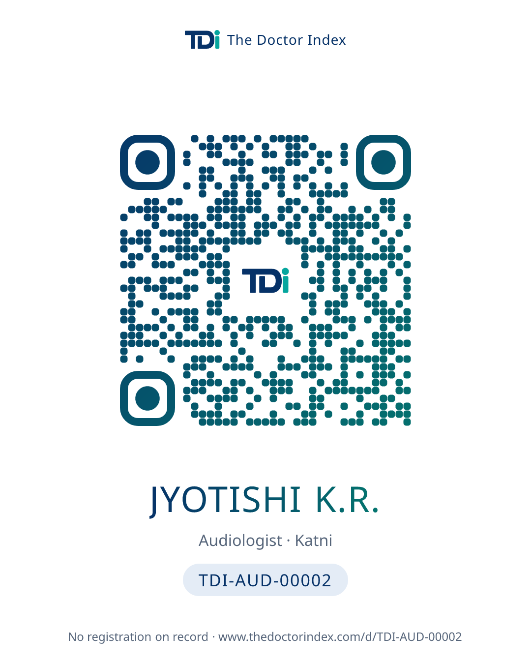 QR card for Jyotishi K.R., TDI-AUD-00002