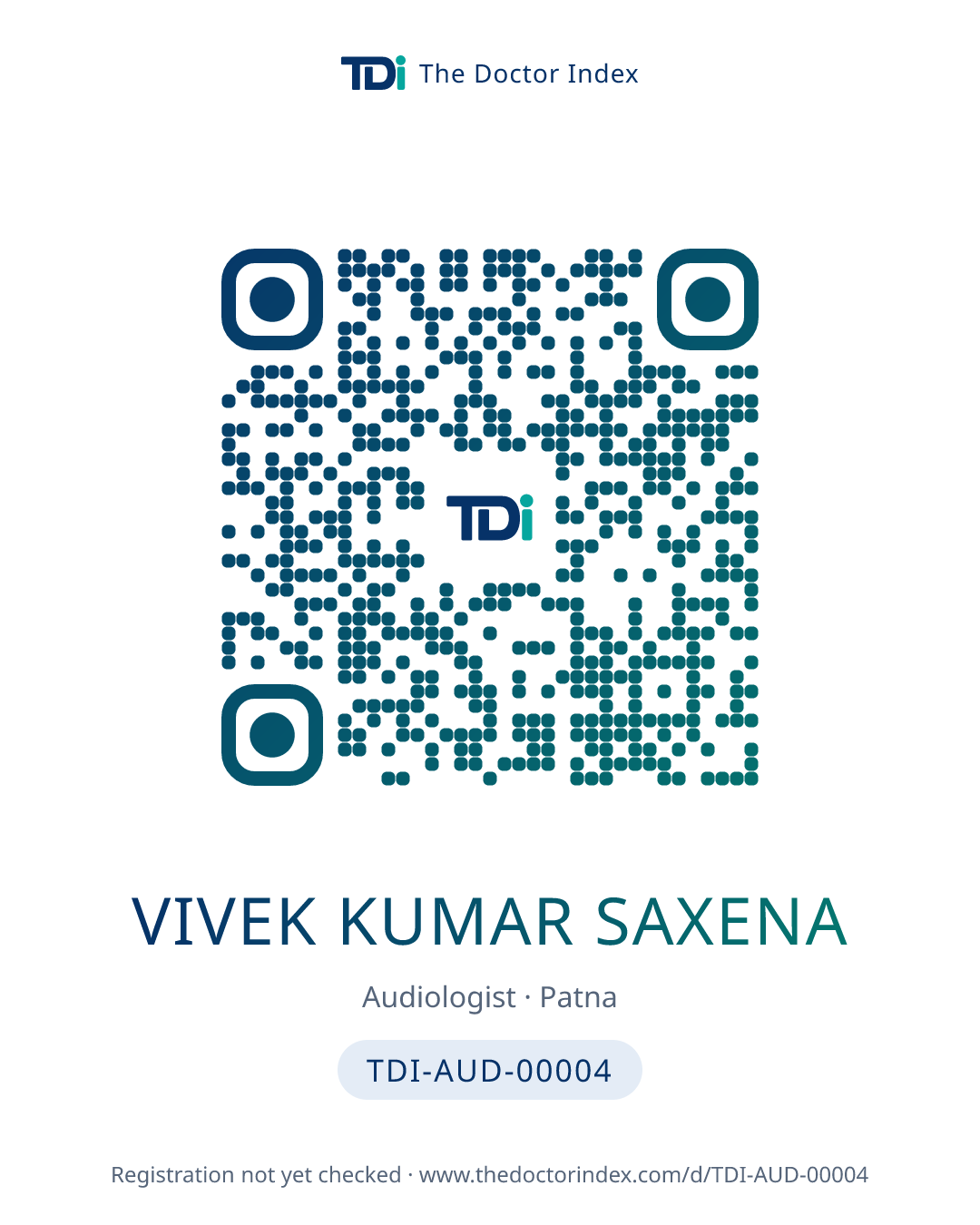 QR card for Vivek Kumar Saxena, TDI-AUD-00004