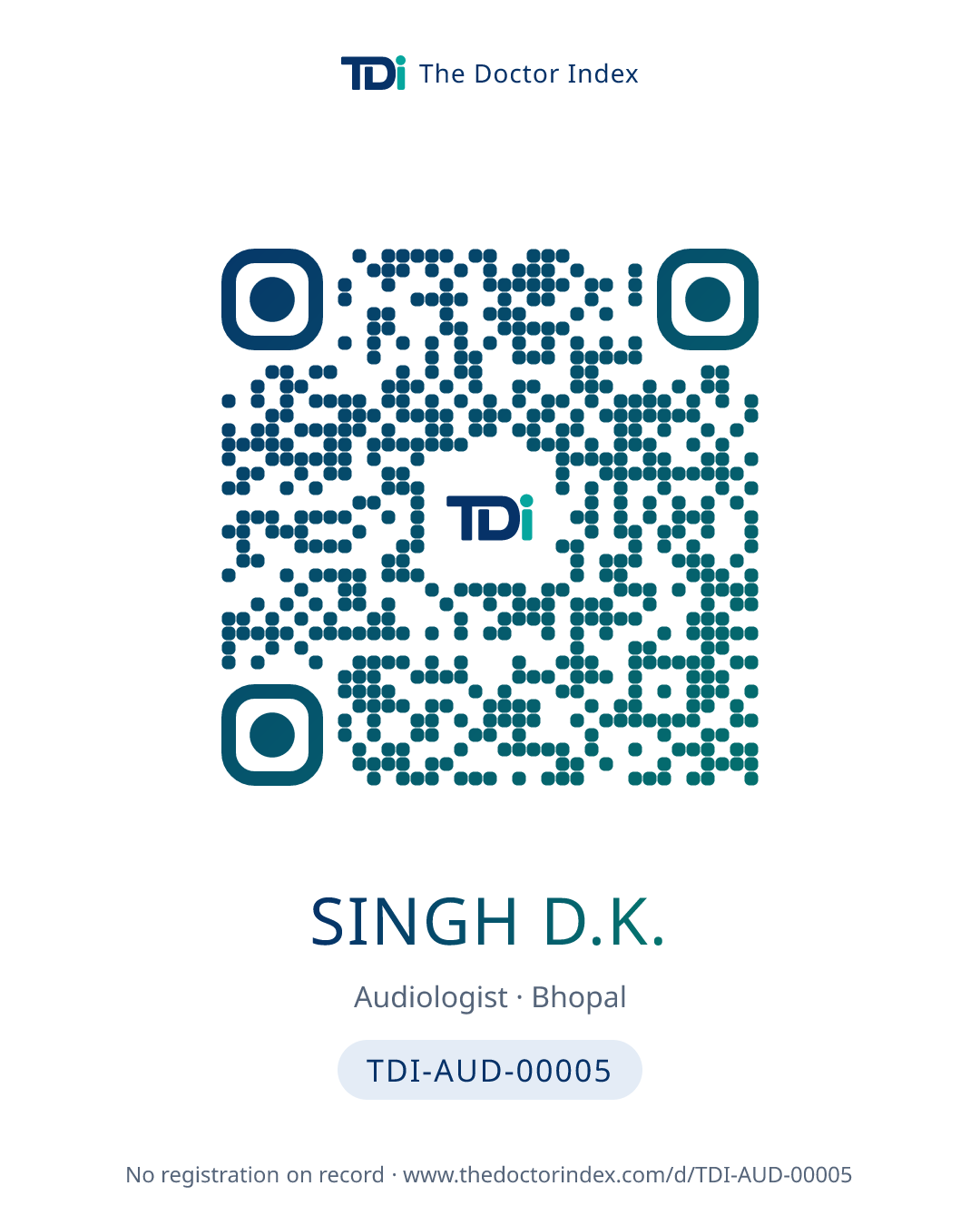 QR card for Singh D.K., TDI-AUD-00005