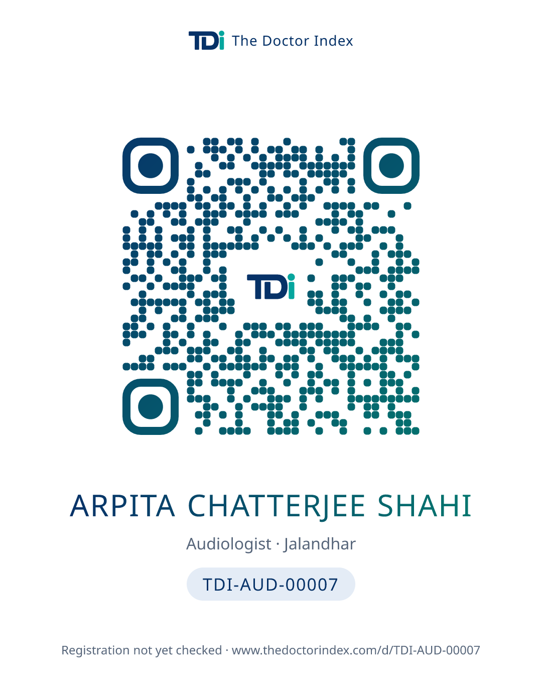 QR card for Arpita Chatterjee Shahi, TDI-AUD-00007