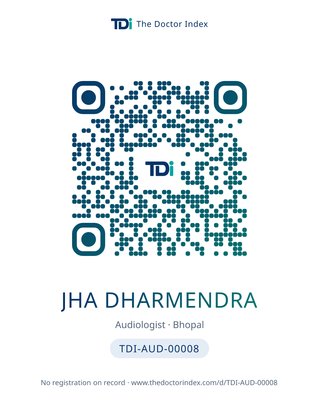 QR card for Jha Dharmendra, TDI-AUD-00008