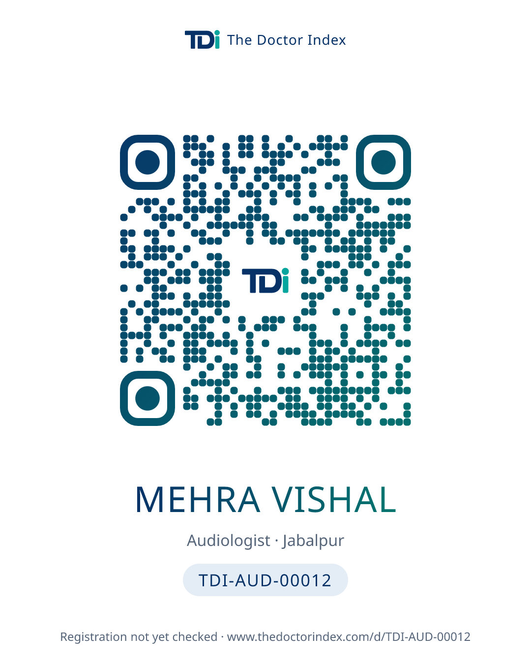 QR card for Mehra Vishal, TDI-AUD-00012
