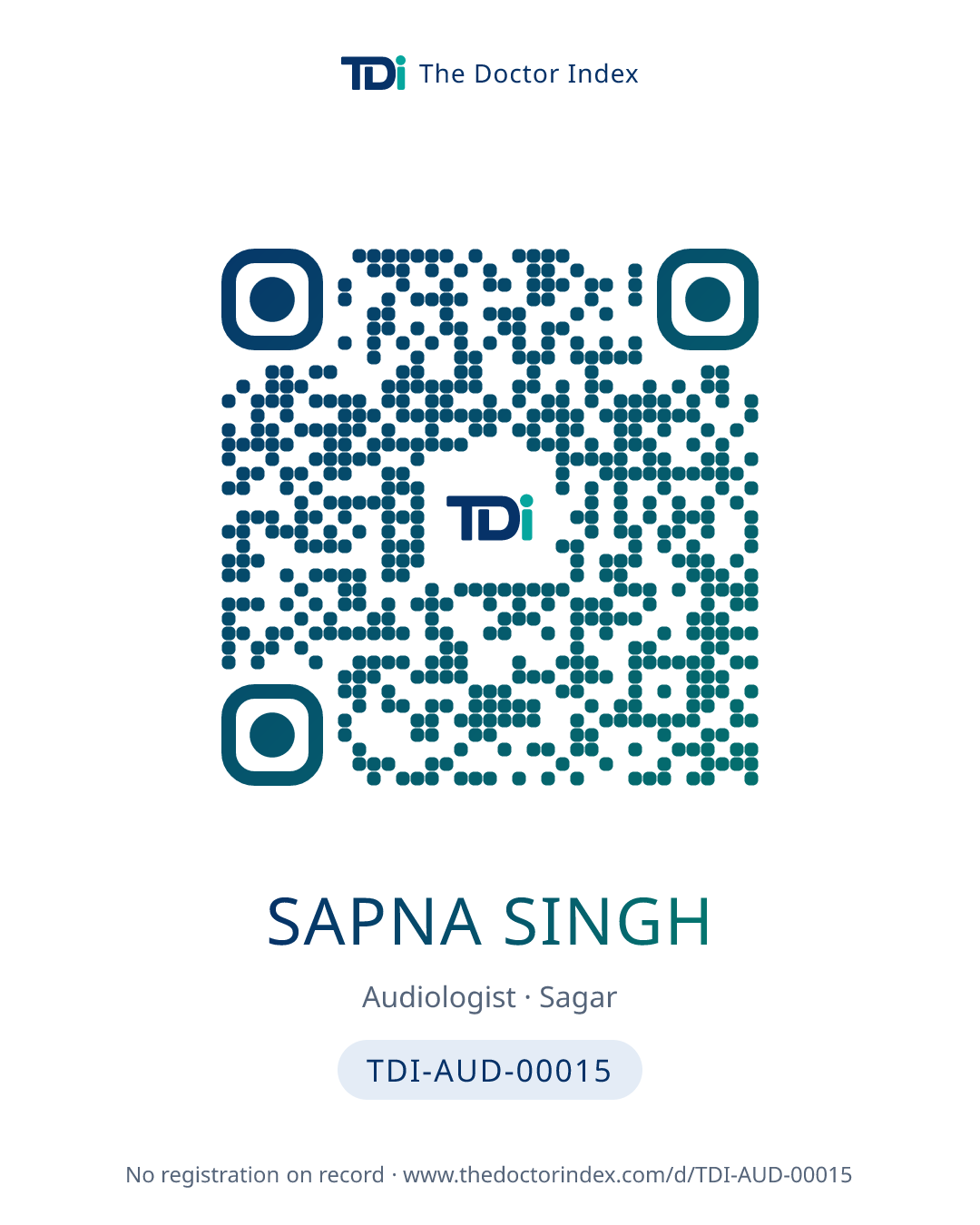 QR card for Sapna Singh, TDI-AUD-00015
