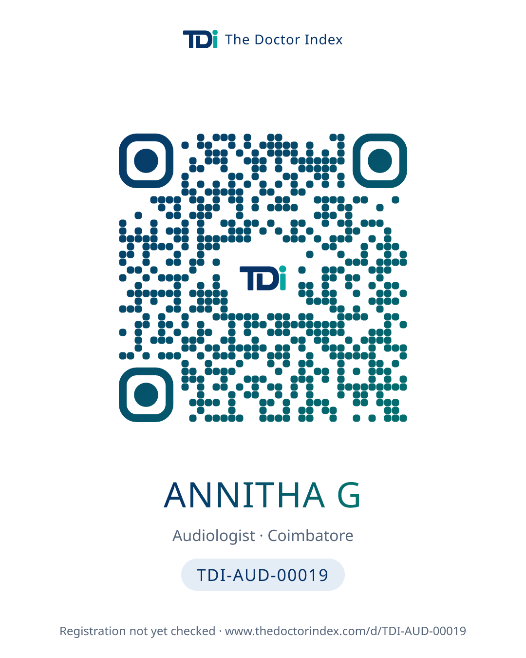 QR card for Annitha G, TDI-AUD-00019