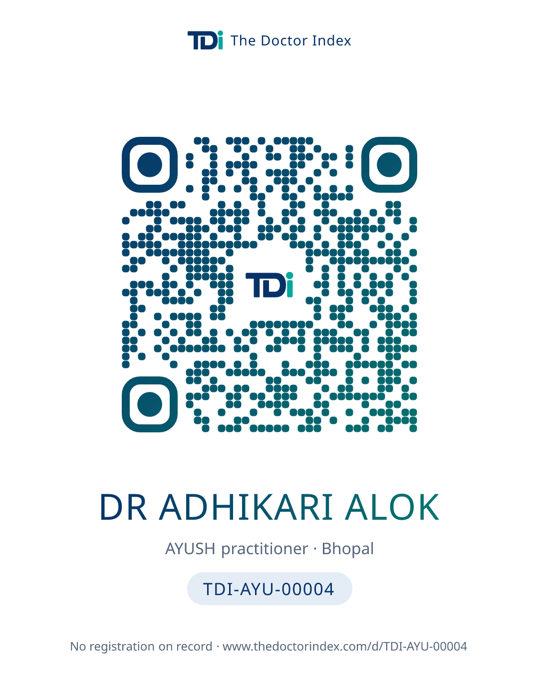 QR card for Dr Adhikari Alok, TDI-AYU-00004