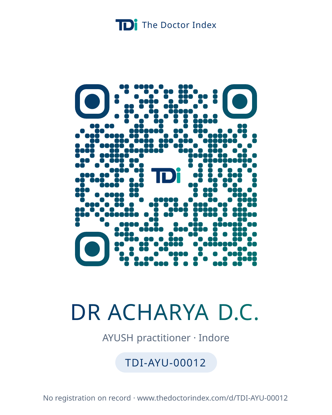 QR card for Dr Acharya D.C., TDI-AYU-00012