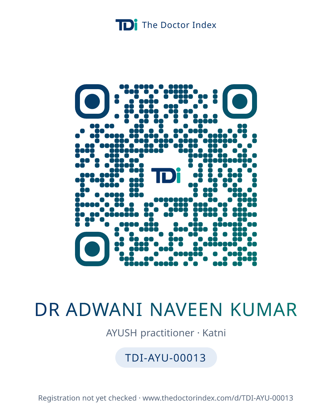 QR card for Dr Adwani Naveen Kumar, TDI-AYU-00013