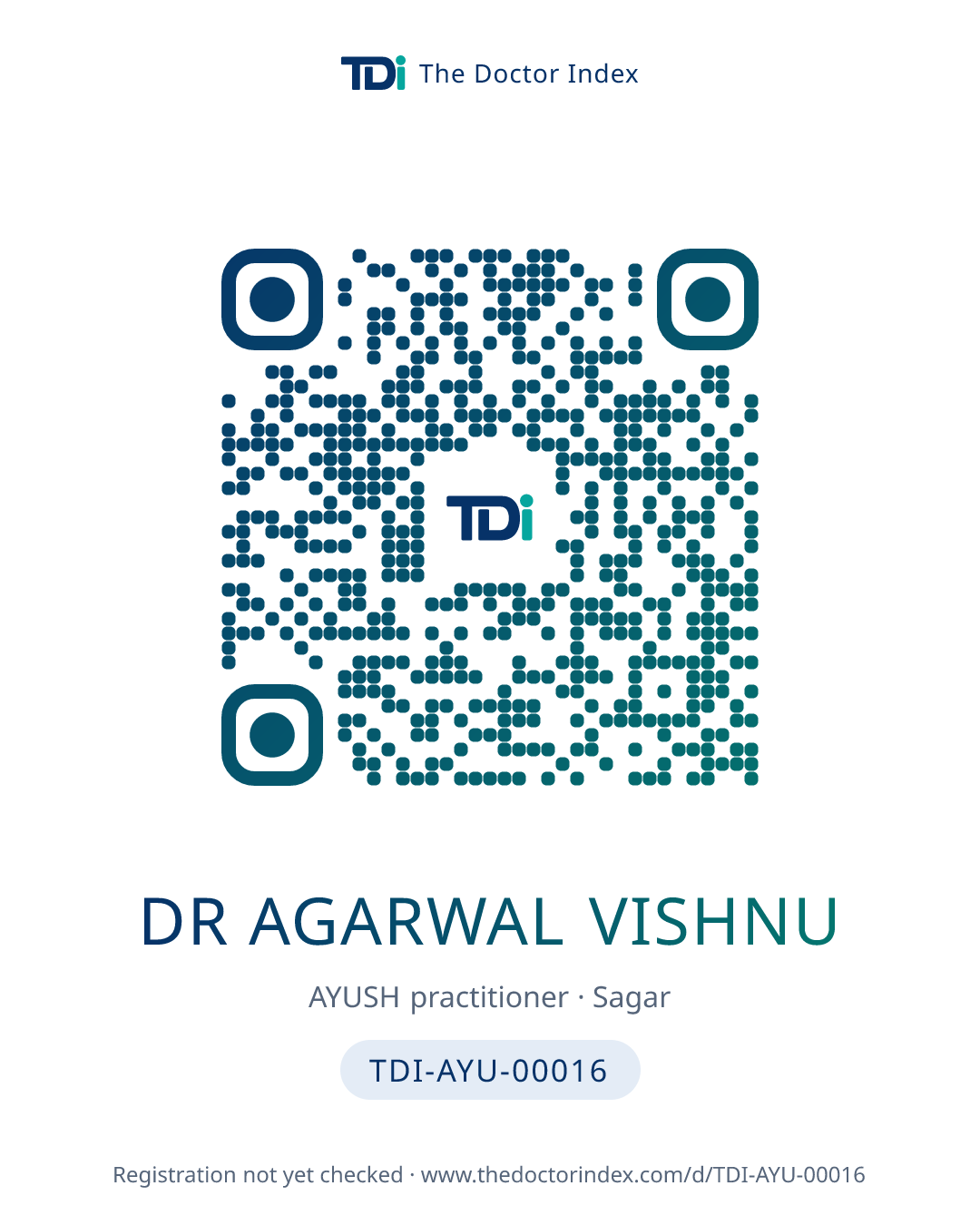 QR card for Dr Agarwal Vishnu, TDI-AYU-00016