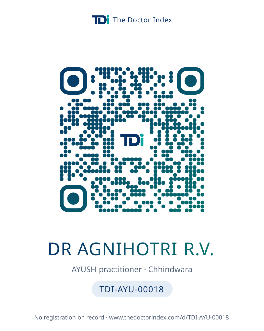 QR card for Dr Agnihotri R.V., TDI-AYU-00018