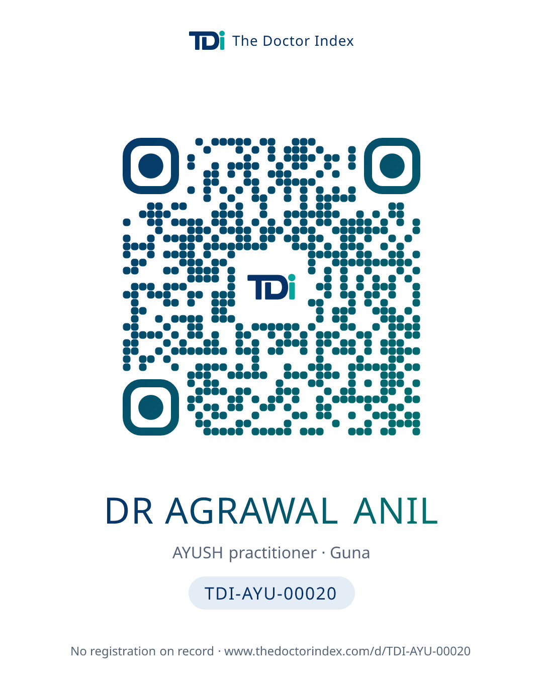 QR card for Dr Agrawal Anil, TDI-AYU-00020