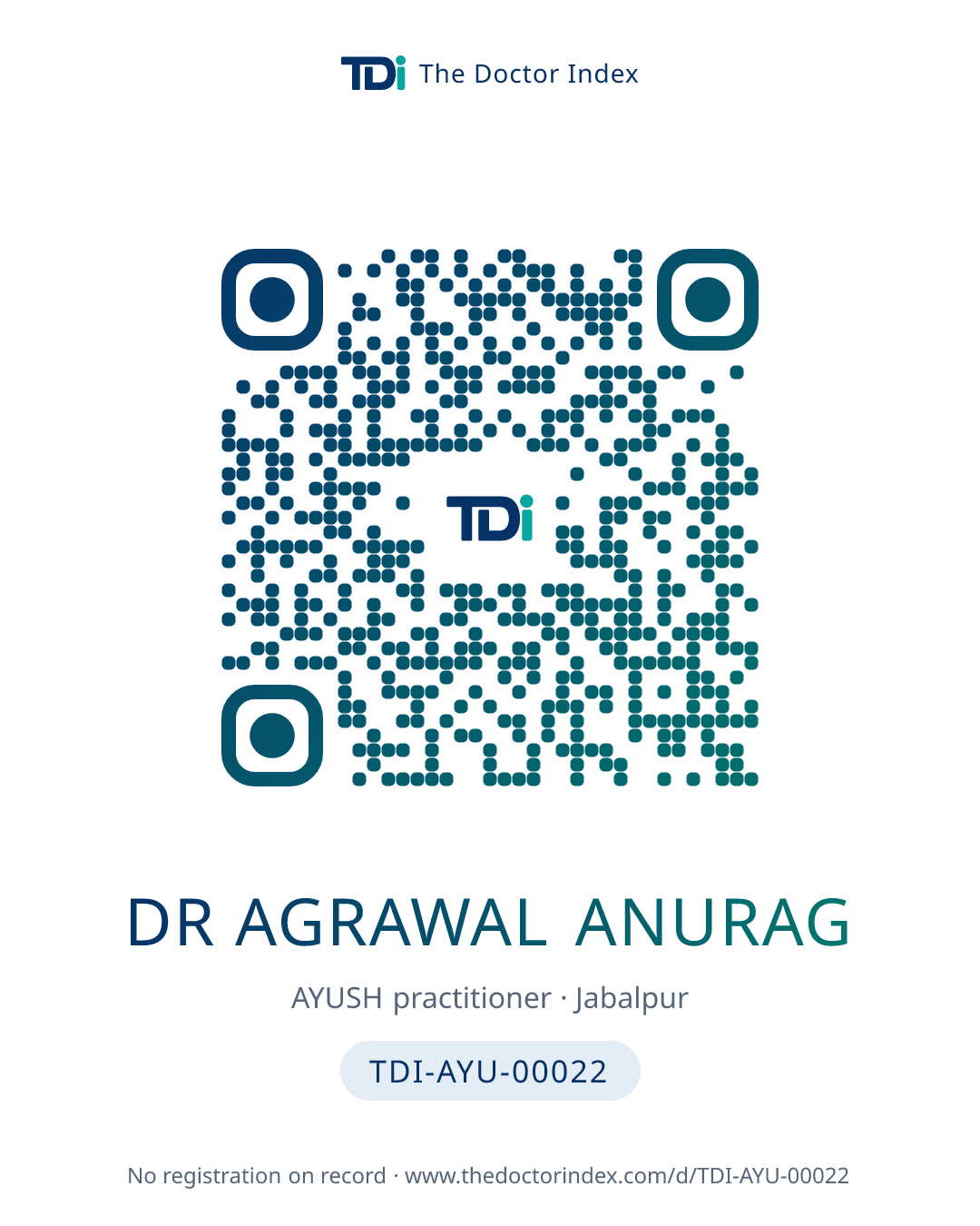 QR card for Dr Agrawal Anurag, TDI-AYU-00022