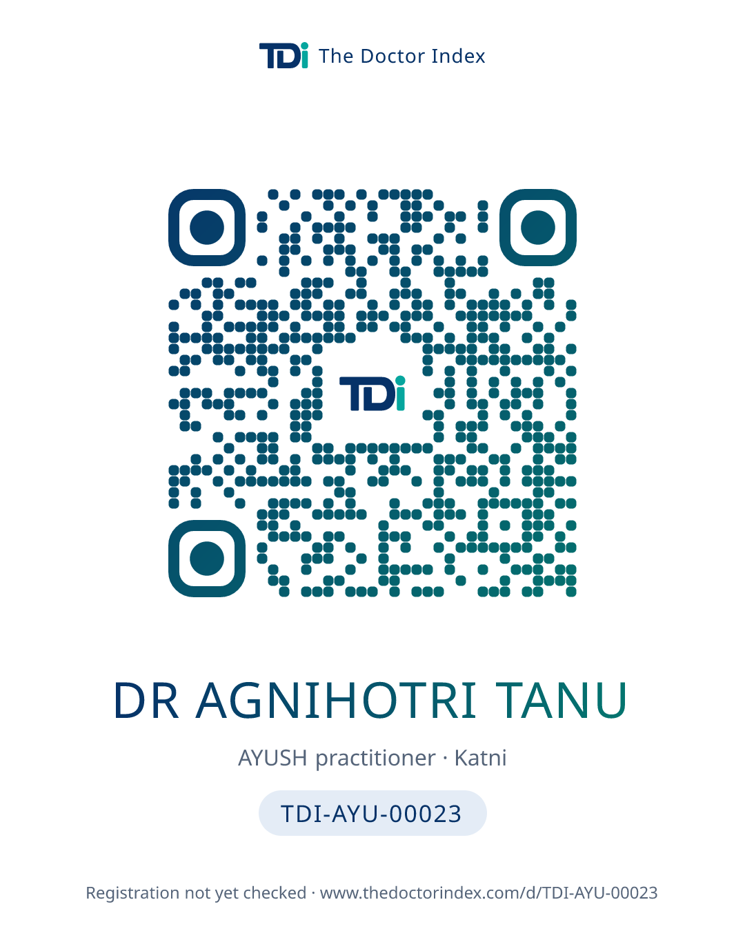 QR card for Dr Agnihotri Tanu, TDI-AYU-00023