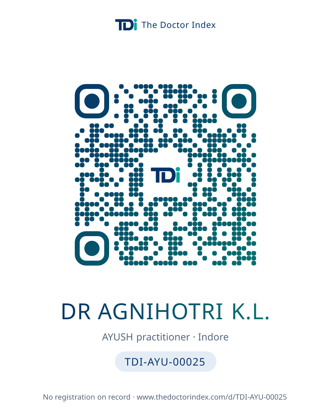 QR card for Dr Agnihotri K.L., TDI-AYU-00025