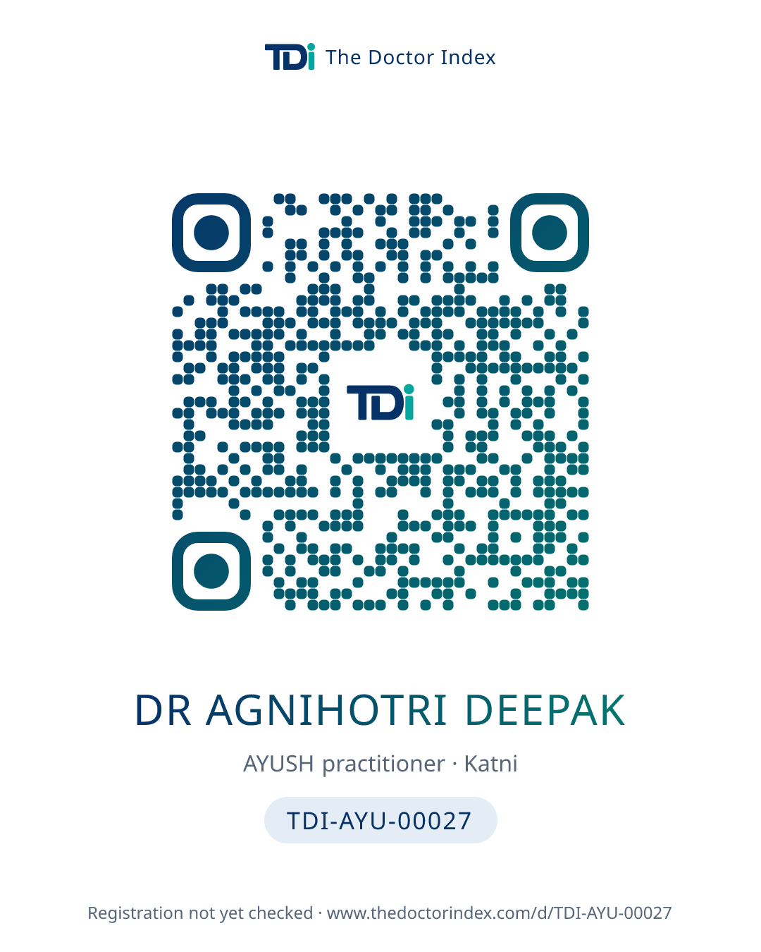 QR card for Dr Agnihotri Deepak, TDI-AYU-00027