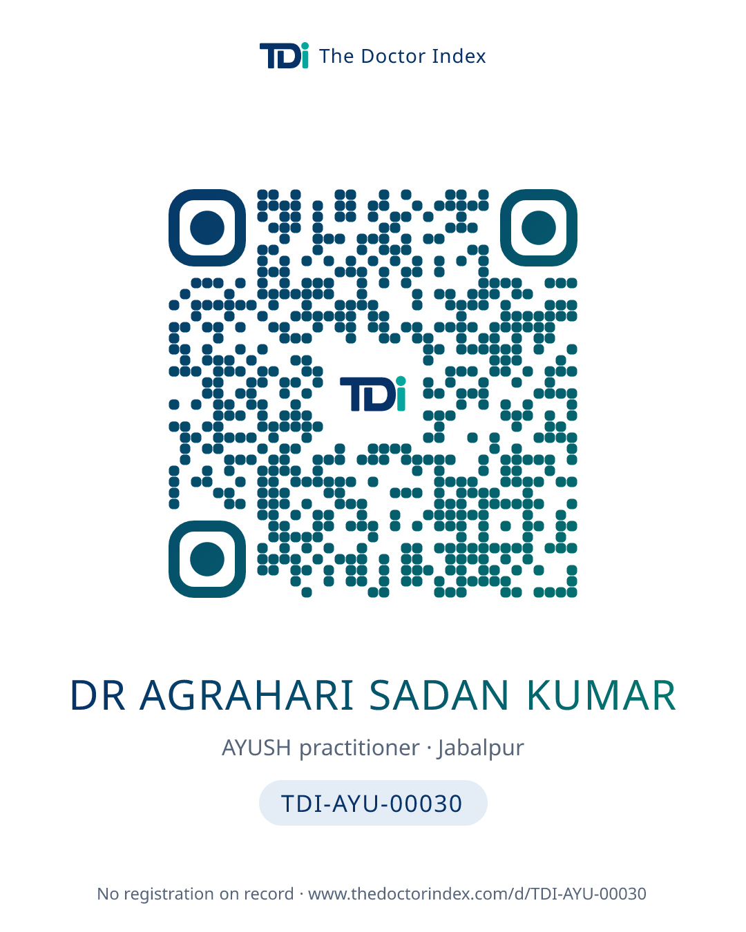 QR card for Dr Agrahari Sadan Kumar, TDI-AYU-00030