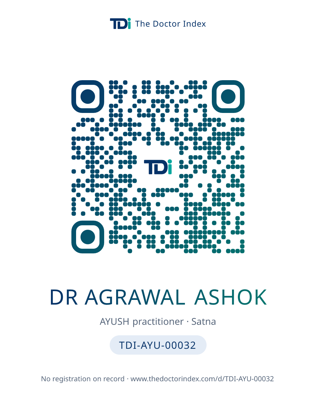 QR card for Dr Agrawal Ashok, TDI-AYU-00032