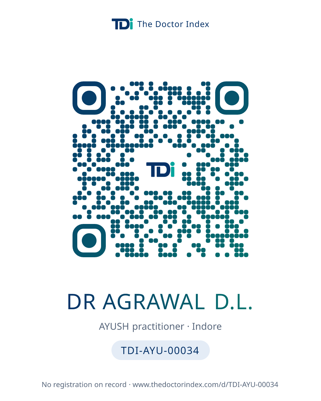 QR card for Dr Agrawal D.L., TDI-AYU-00034