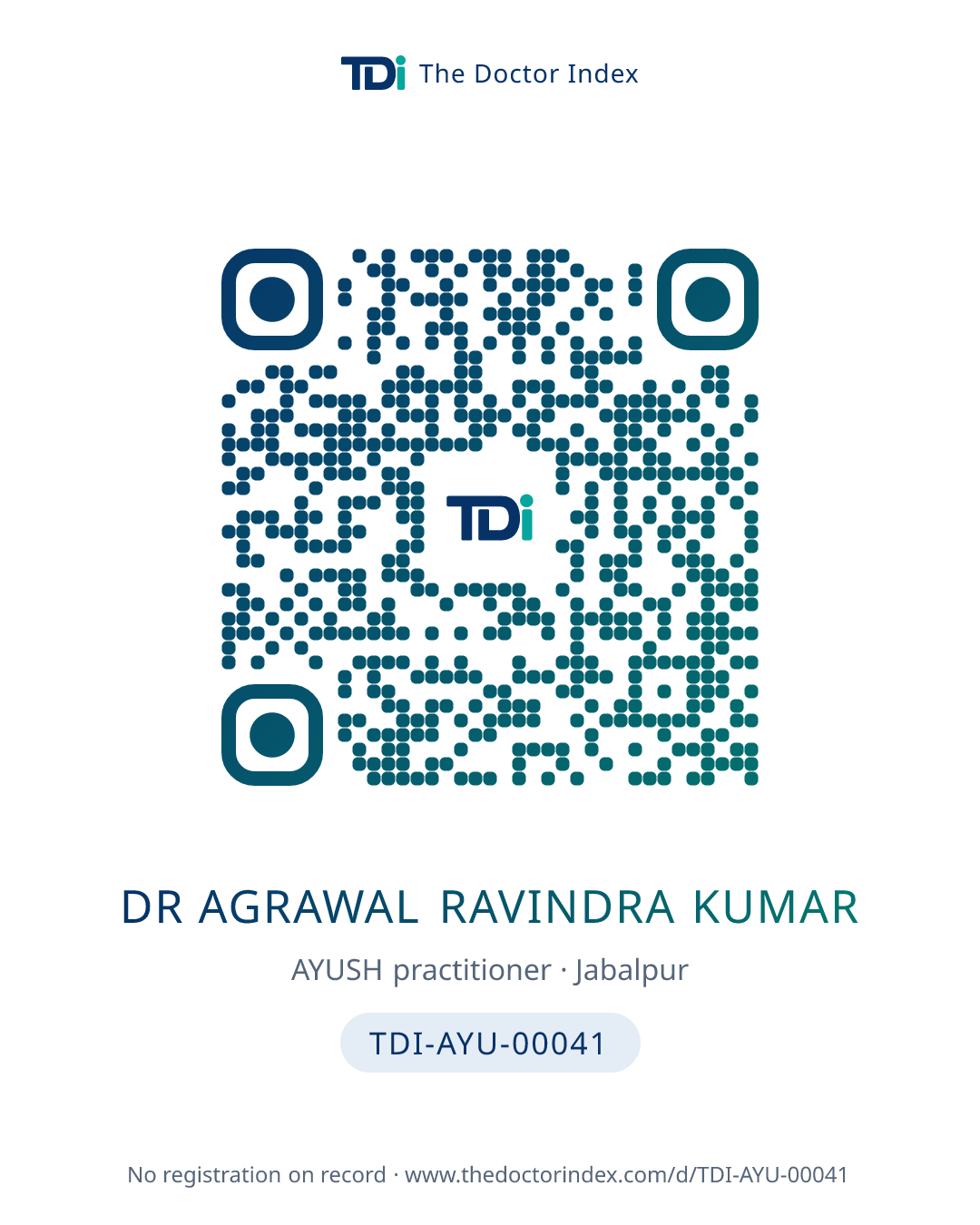 QR card for Dr Agrawal Ravindra Kumar, TDI-AYU-00041