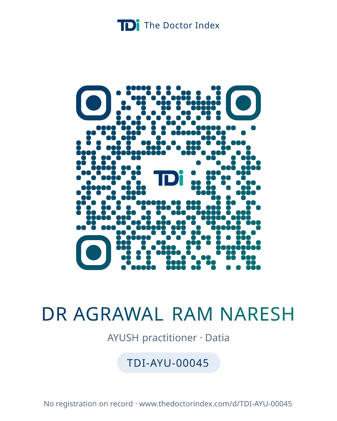 QR card for Dr Agrawal Ram Naresh, TDI-AYU-00045