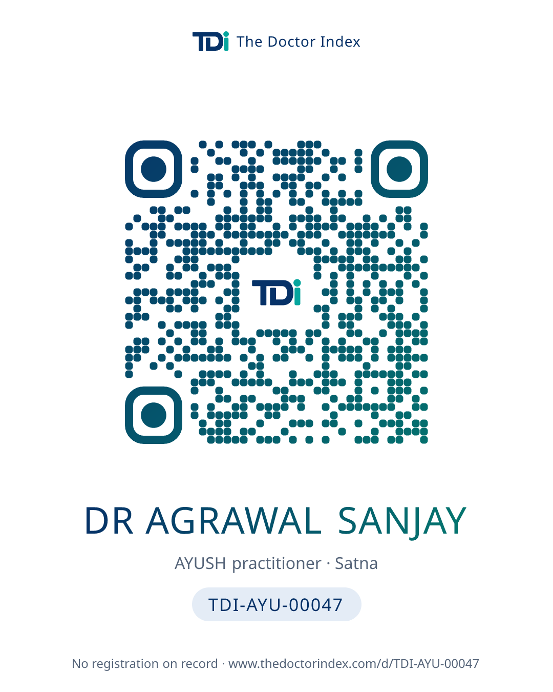 QR card for Dr Agrawal Sanjay, TDI-AYU-00047