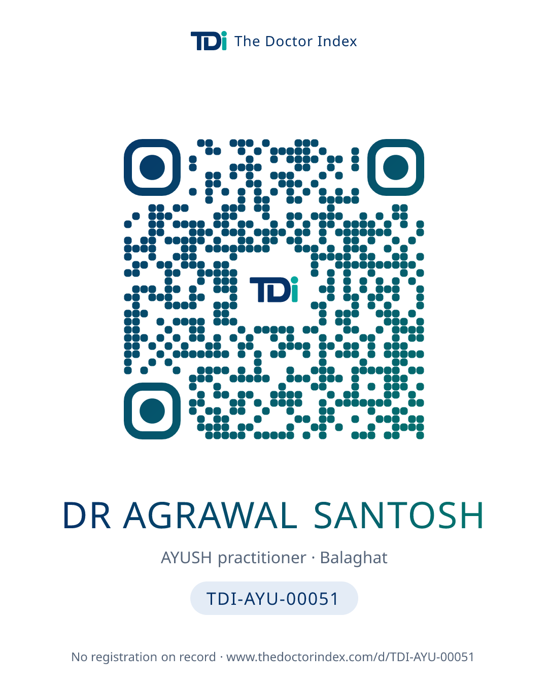 QR card for Dr Agrawal Santosh, TDI-AYU-00051