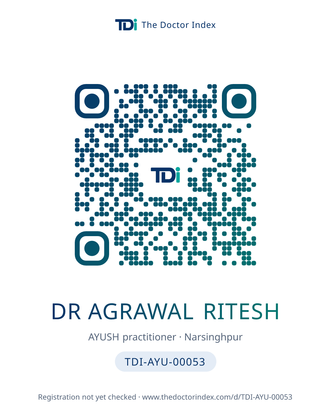 QR card for Dr Agrawal Ritesh, TDI-AYU-00053