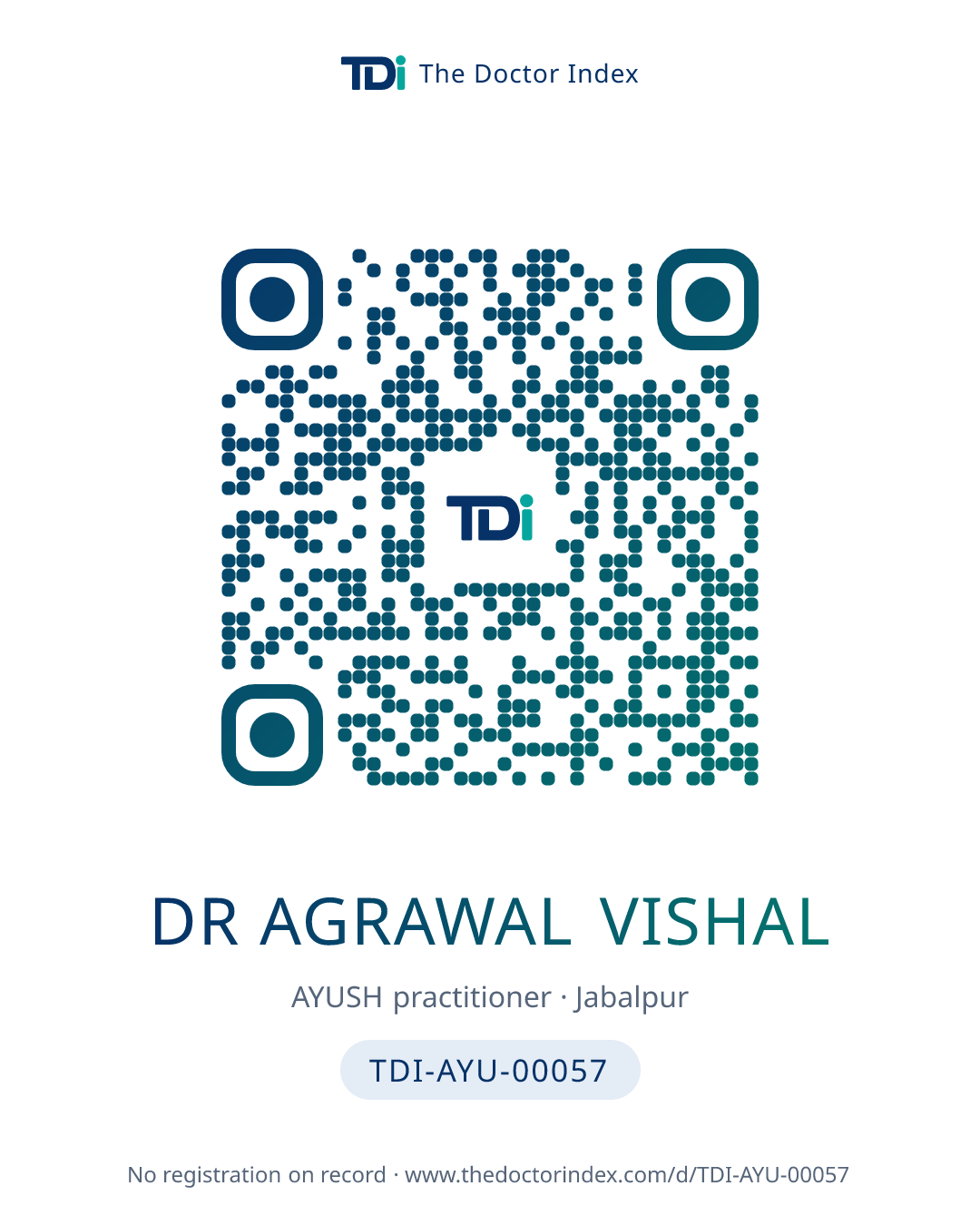 QR card for Dr Agrawal Vishal, TDI-AYU-00057