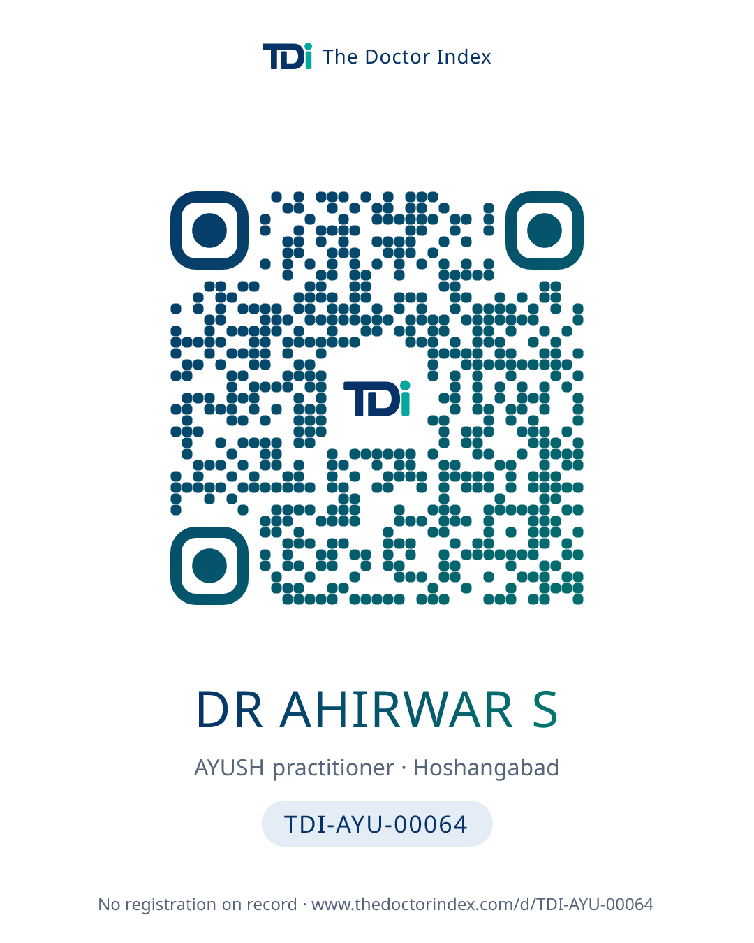 QR card for Dr Ahirwar S, TDI-AYU-00064