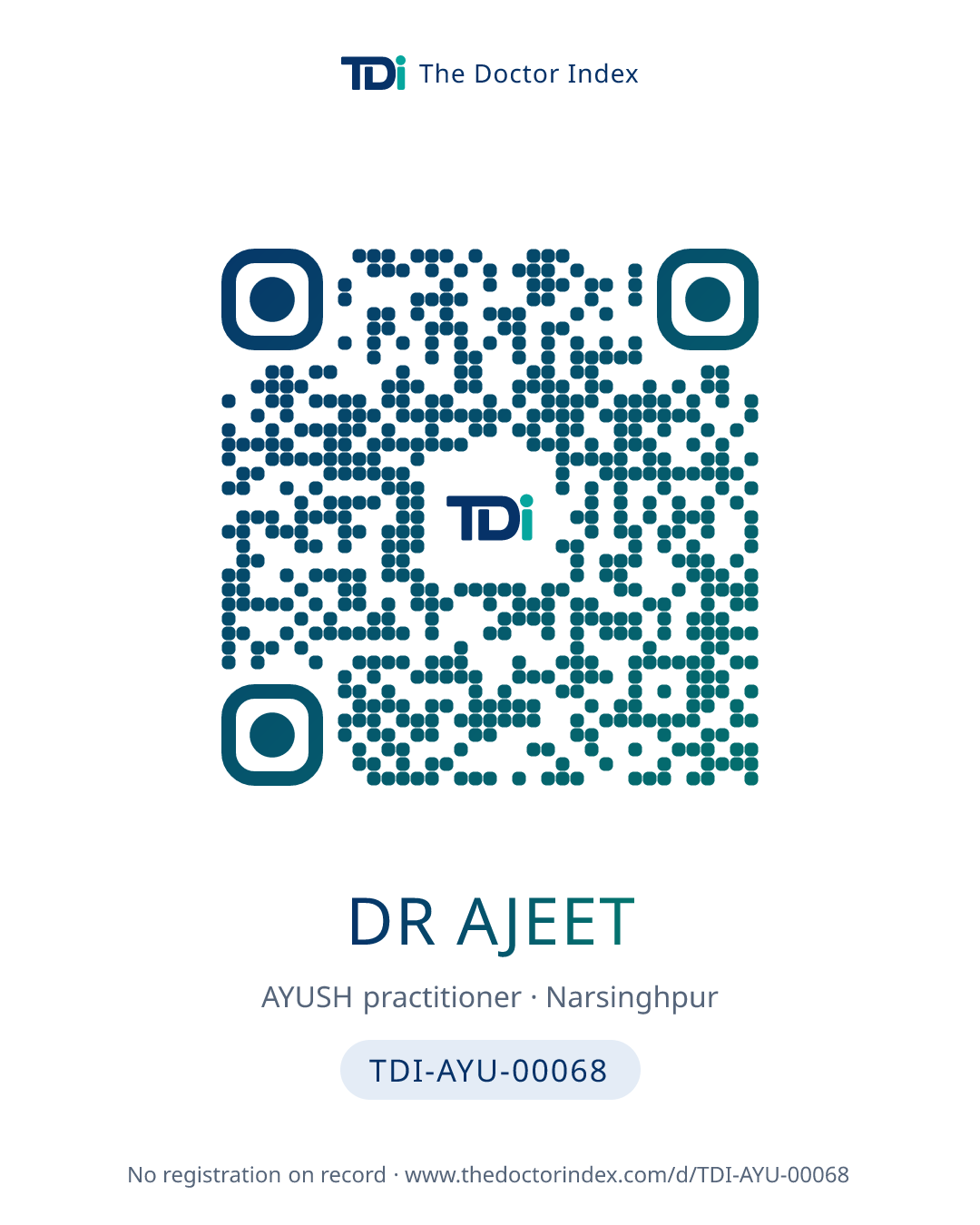 QR card for Dr Ajeet, TDI-AYU-00068