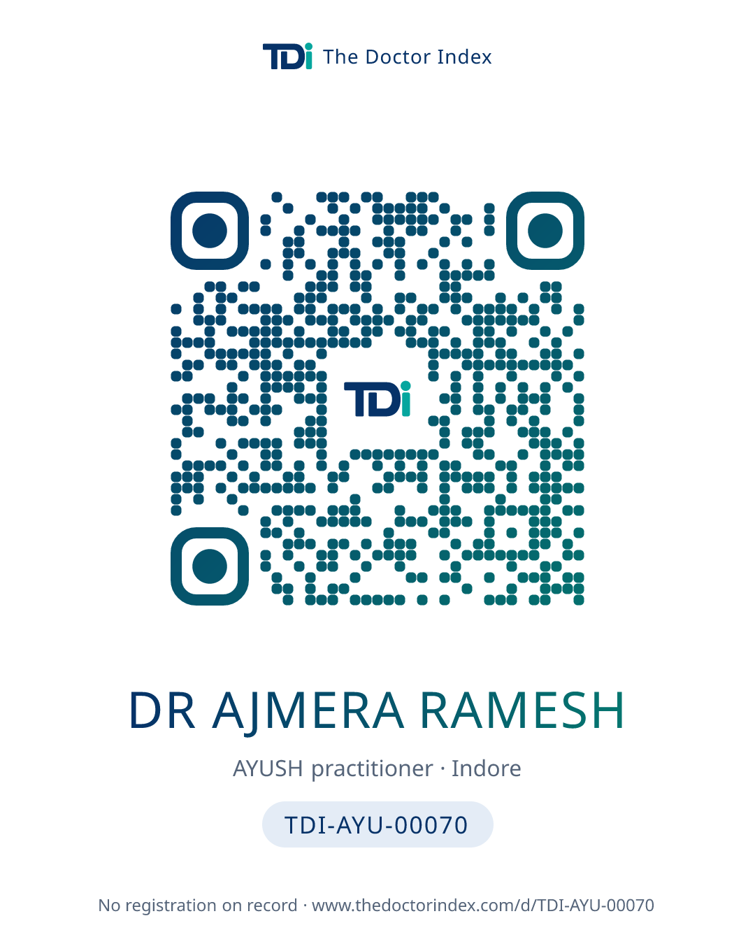 QR card for Dr Ajmera Ramesh, TDI-AYU-00070