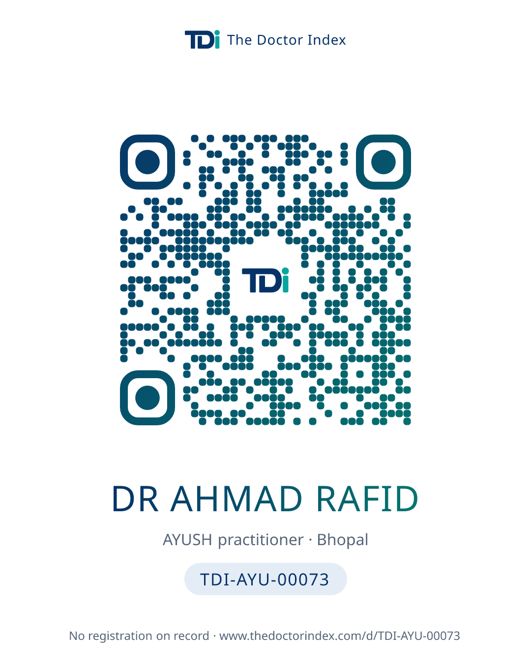 QR card for Dr Ahmad Rafid, TDI-AYU-00073