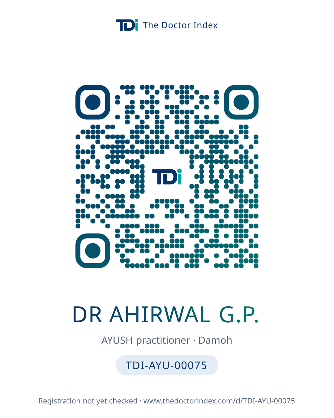 QR card for Dr Ahirwal G.P., TDI-AYU-00075