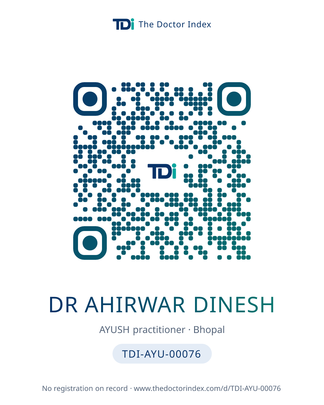 QR card for Dr Ahirwar Dinesh, TDI-AYU-00076
