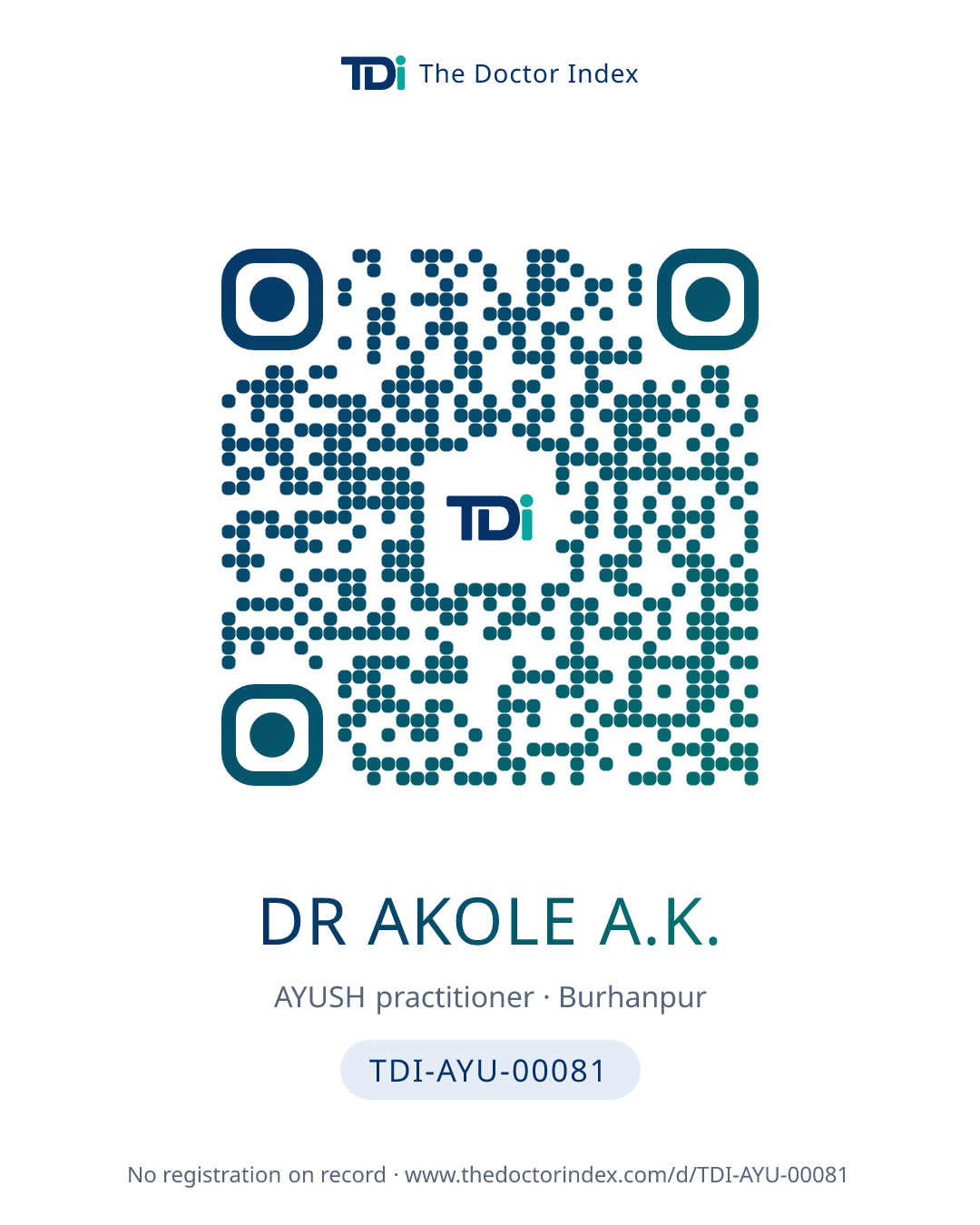 QR card for Dr Akole A.K., TDI-AYU-00081