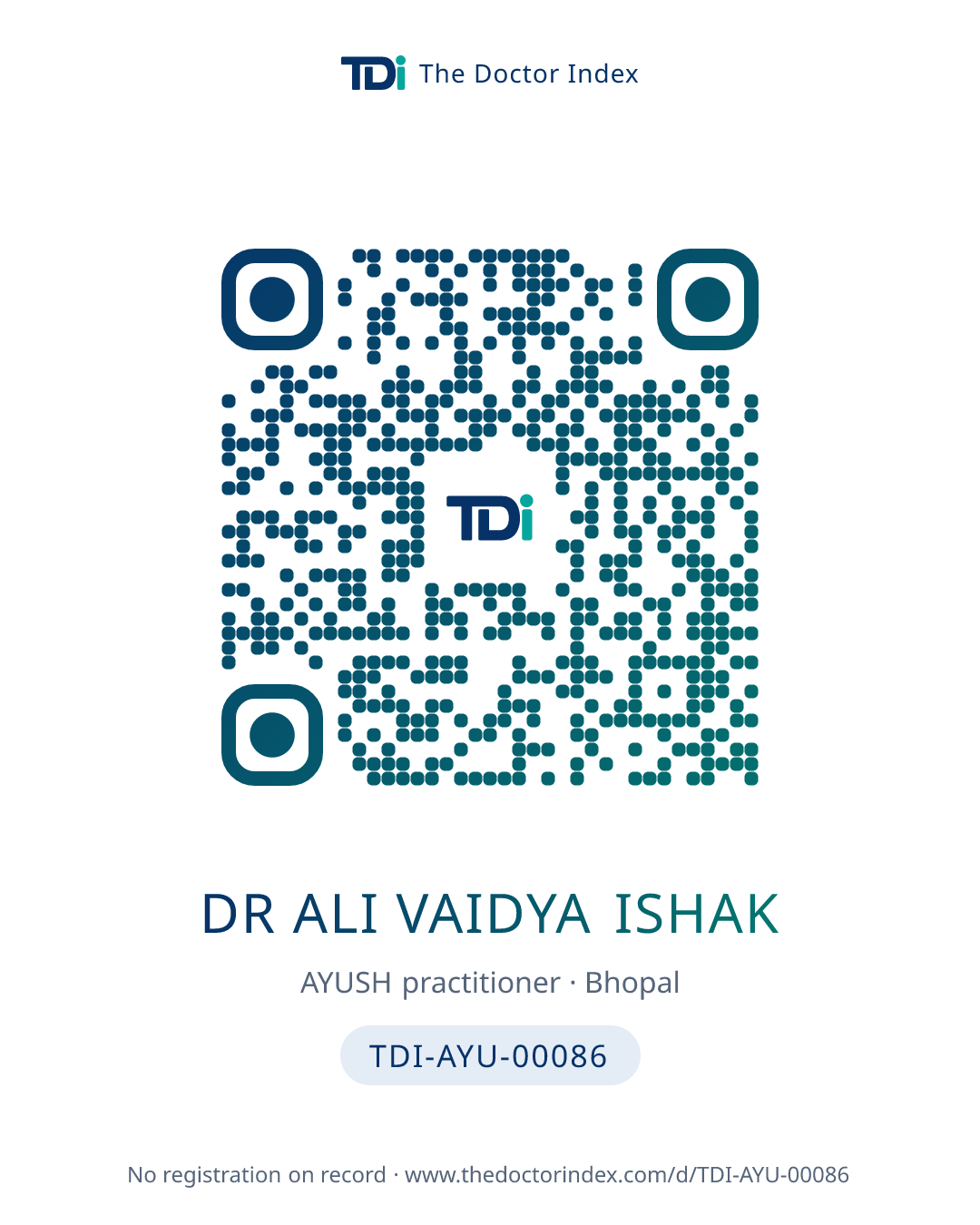 QR card for Dr Ali Vaidya Ishak, TDI-AYU-00086