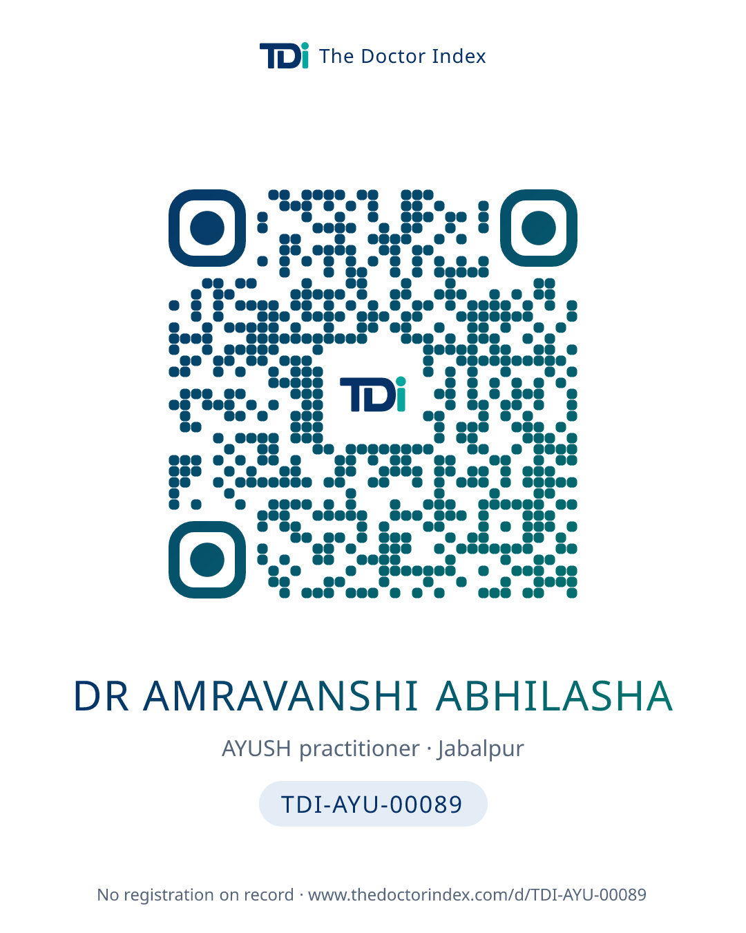 QR card for Dr Amravanshi Abhilasha, TDI-AYU-00089